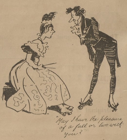 Illustration of man and woman with skates on