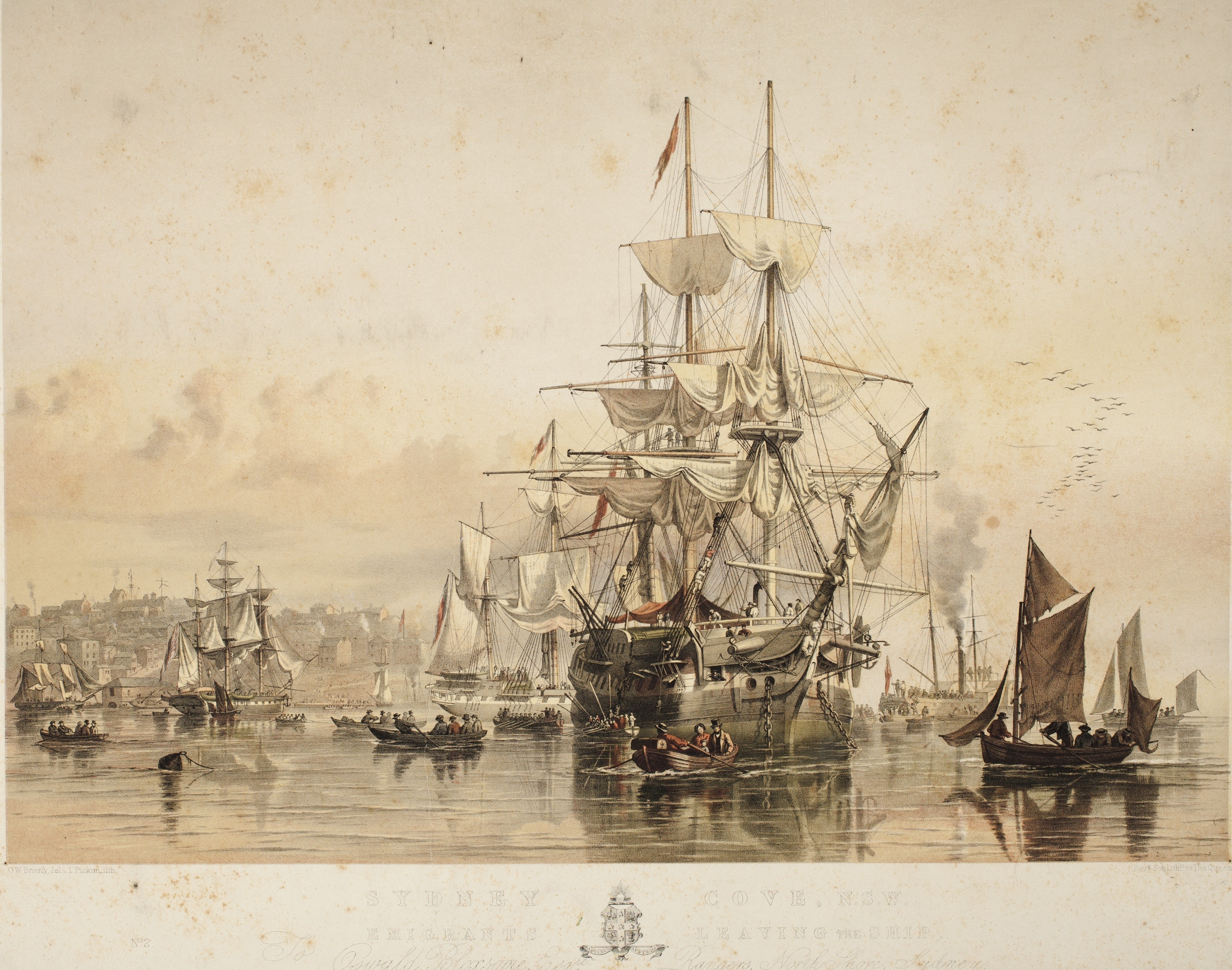 Illustration of emigrants leaving their ship