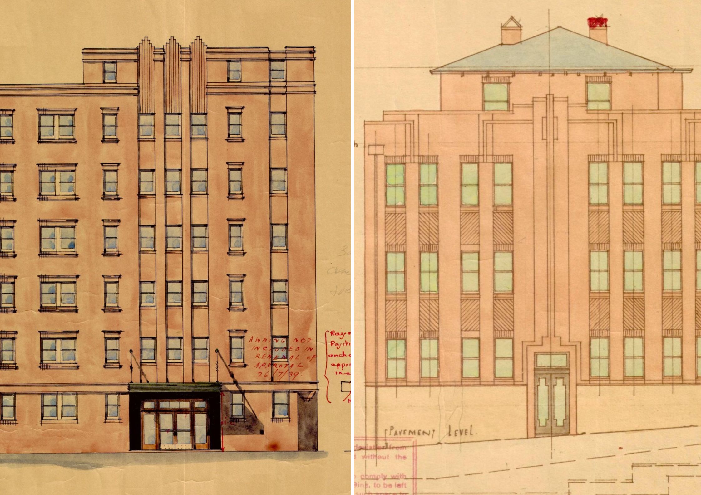 Plans of two Art Deco buildings
