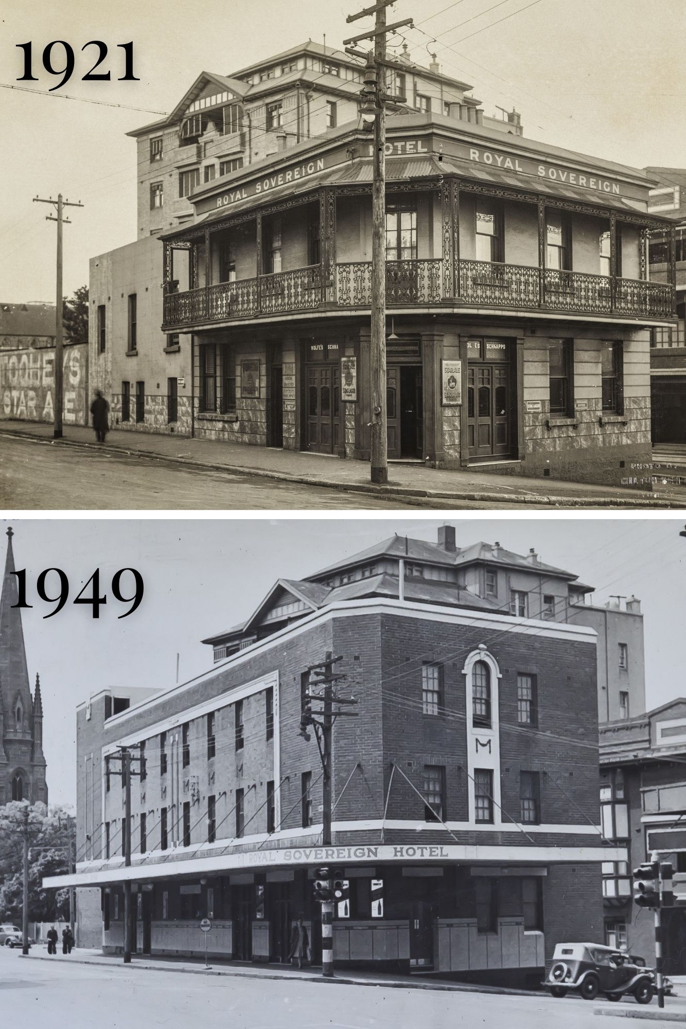 Photograph of Royal Sovereign Hotel in 1925 and 1949
